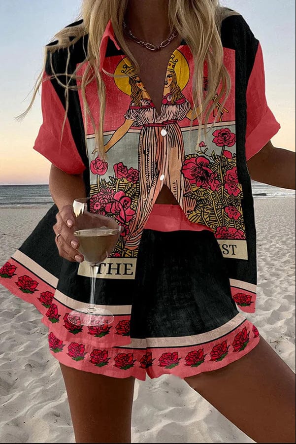 Mystic | Tarot Print Beach Shirt & Shorts Set