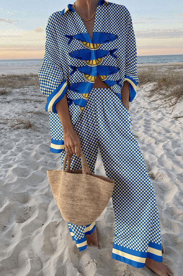 Marina | Fish Print Beach Shirt & Trouser Set