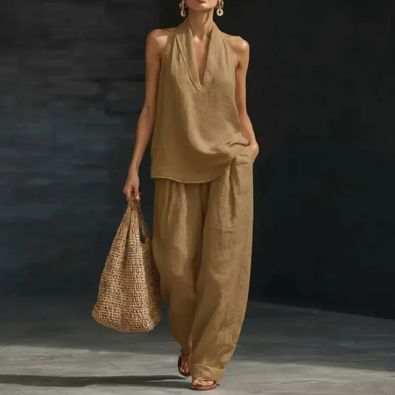Anhela | Linen-Texture Two-Piece Set
