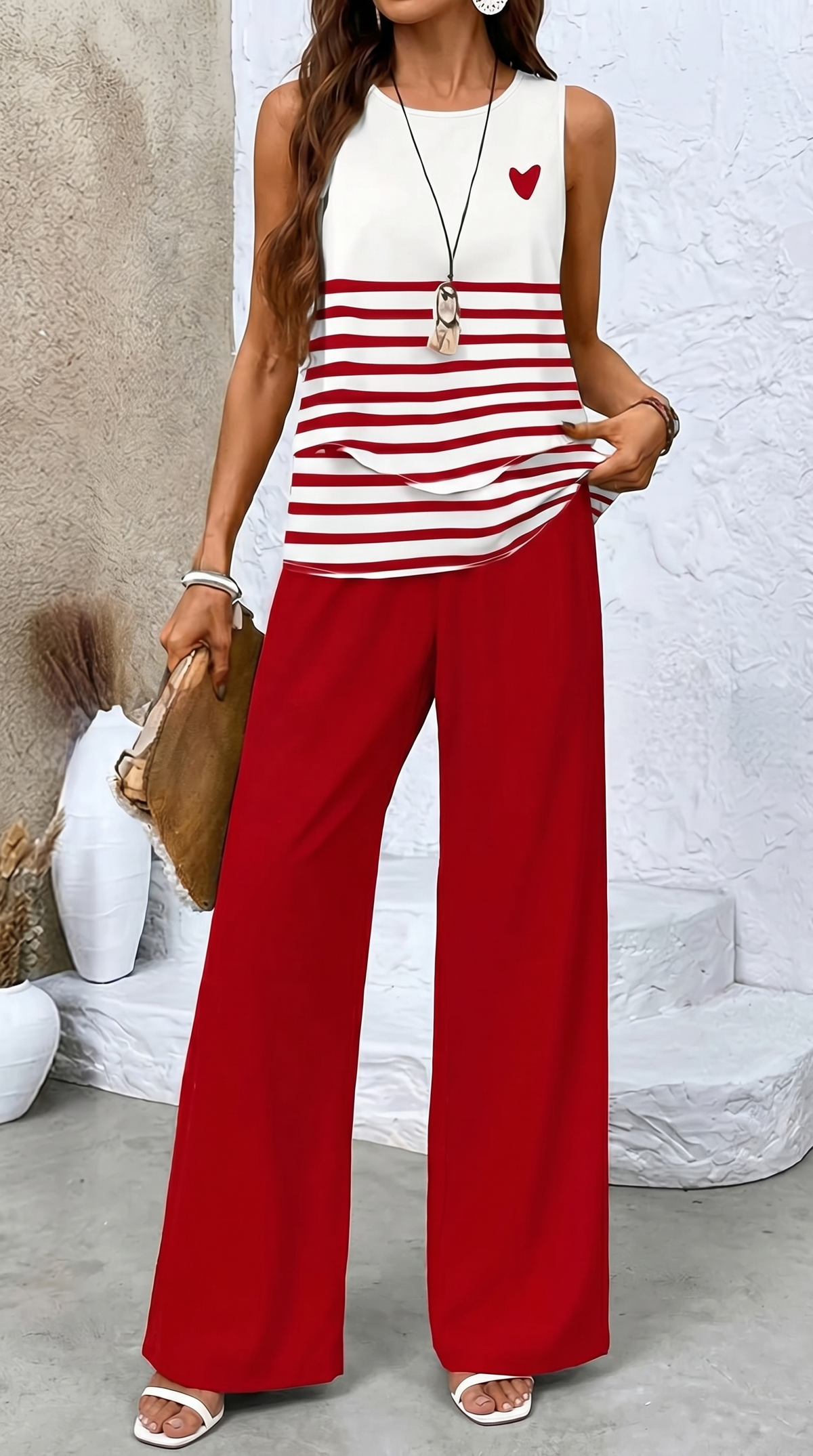 Chloe | Striped Top & Heart-Detail Trouser Set