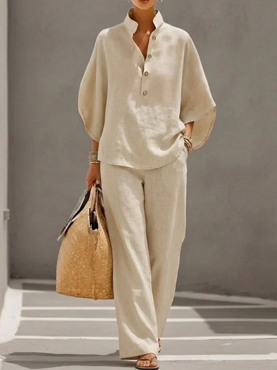 Maribela | Batwing Sleeve Linen Wide-Leg Set