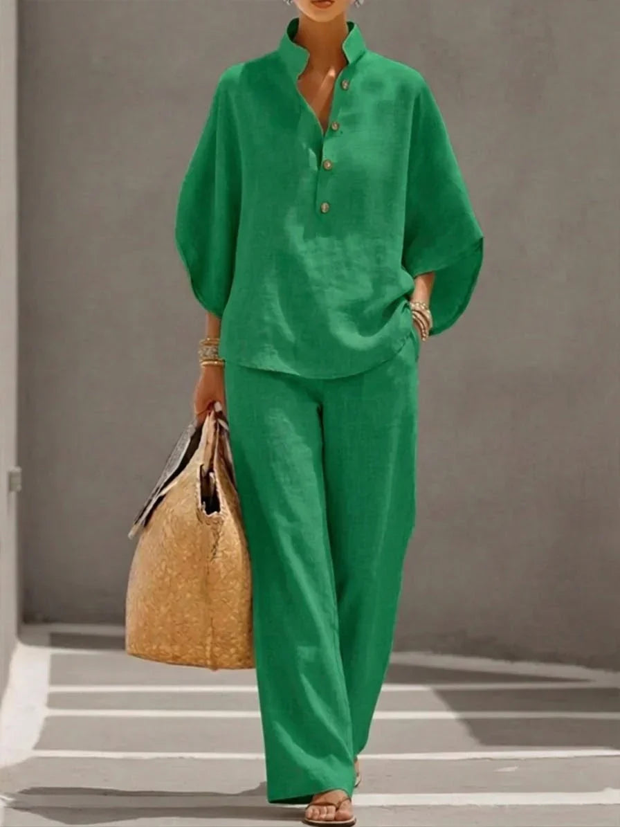 Maribela | Batwing Sleeve Linen Wide-Leg Set
