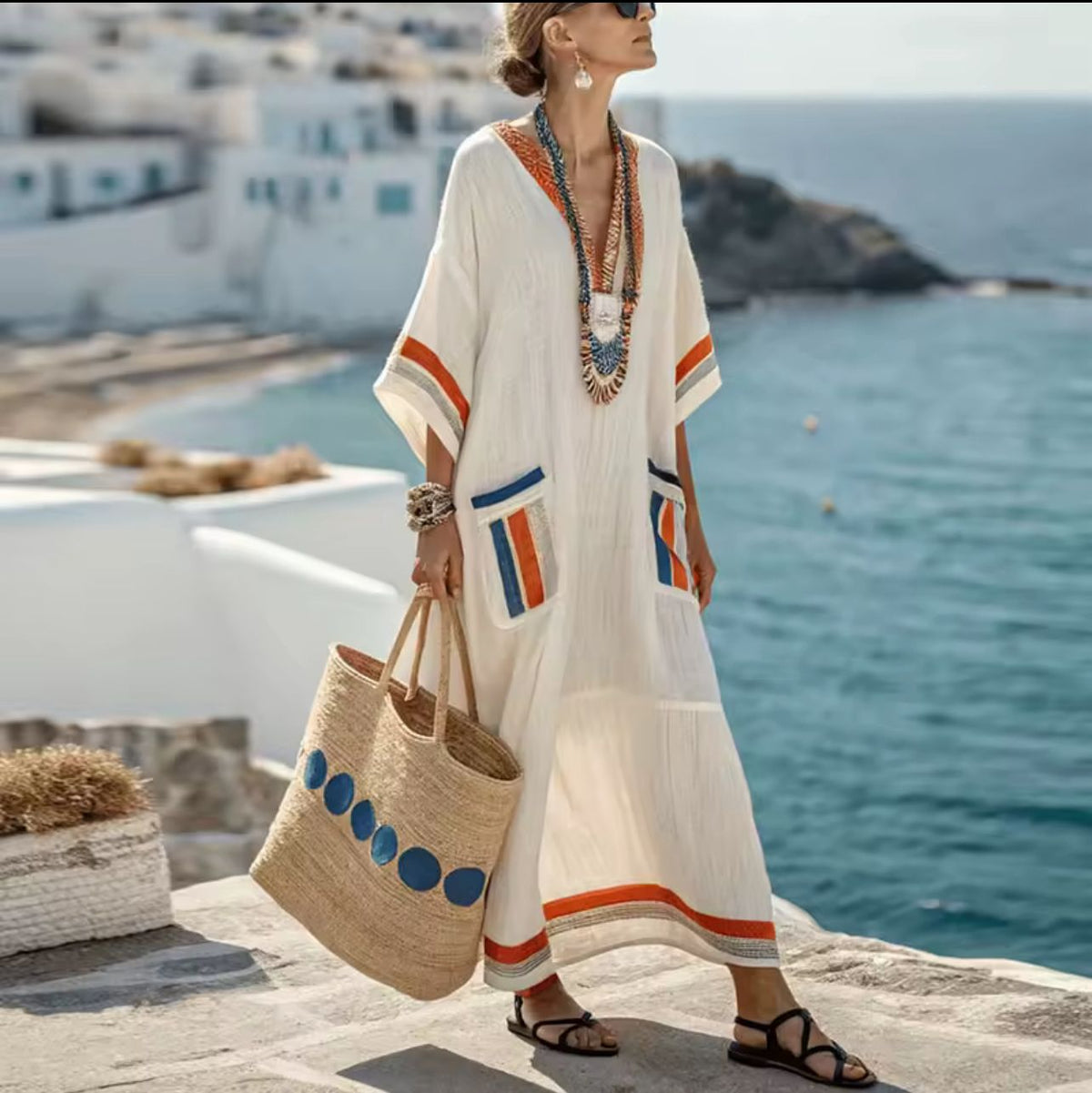 Mary™ Striped Linen Beach Maxi Dress