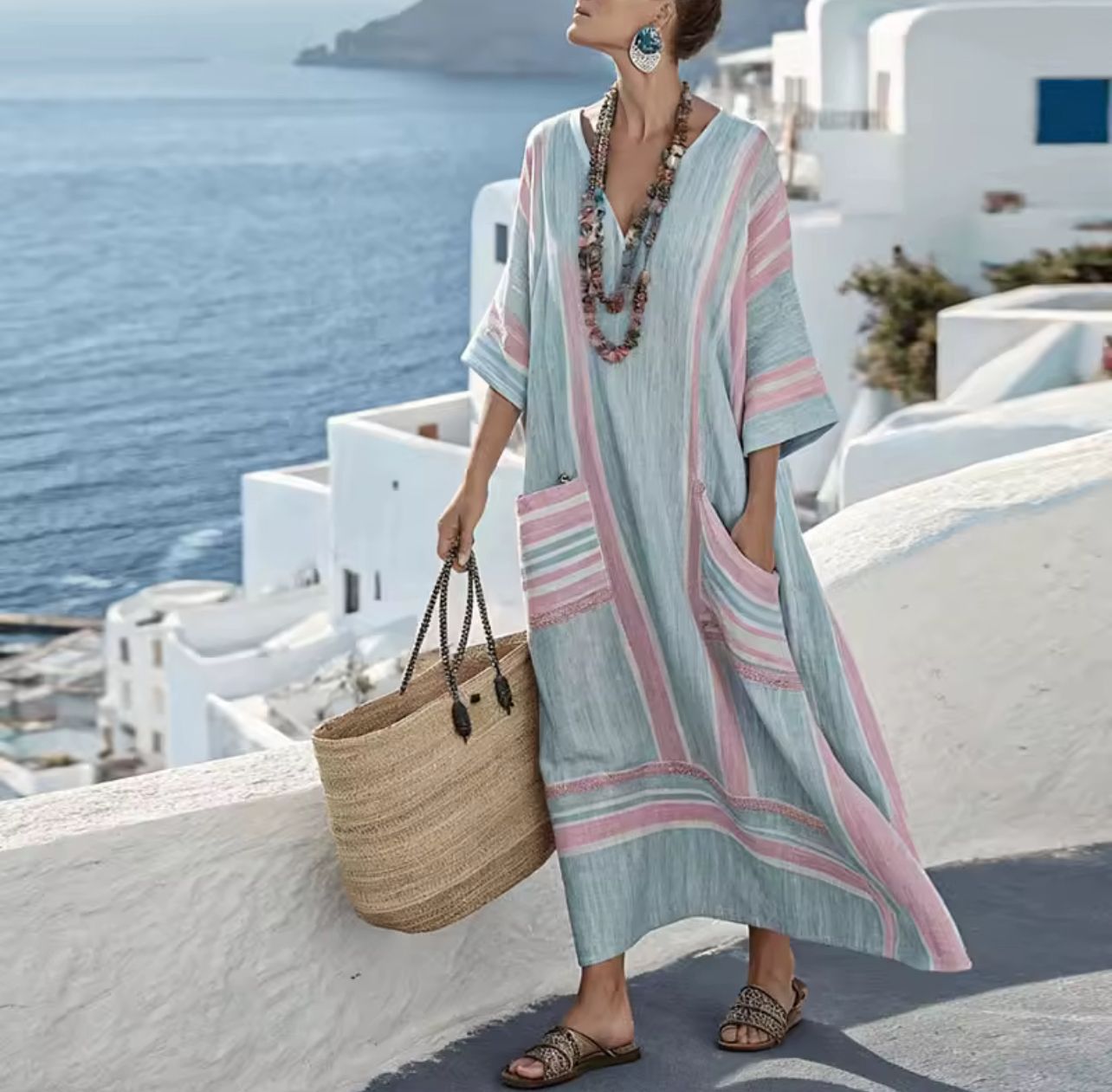 Mary™ Striped Linen Beach Maxi Dress