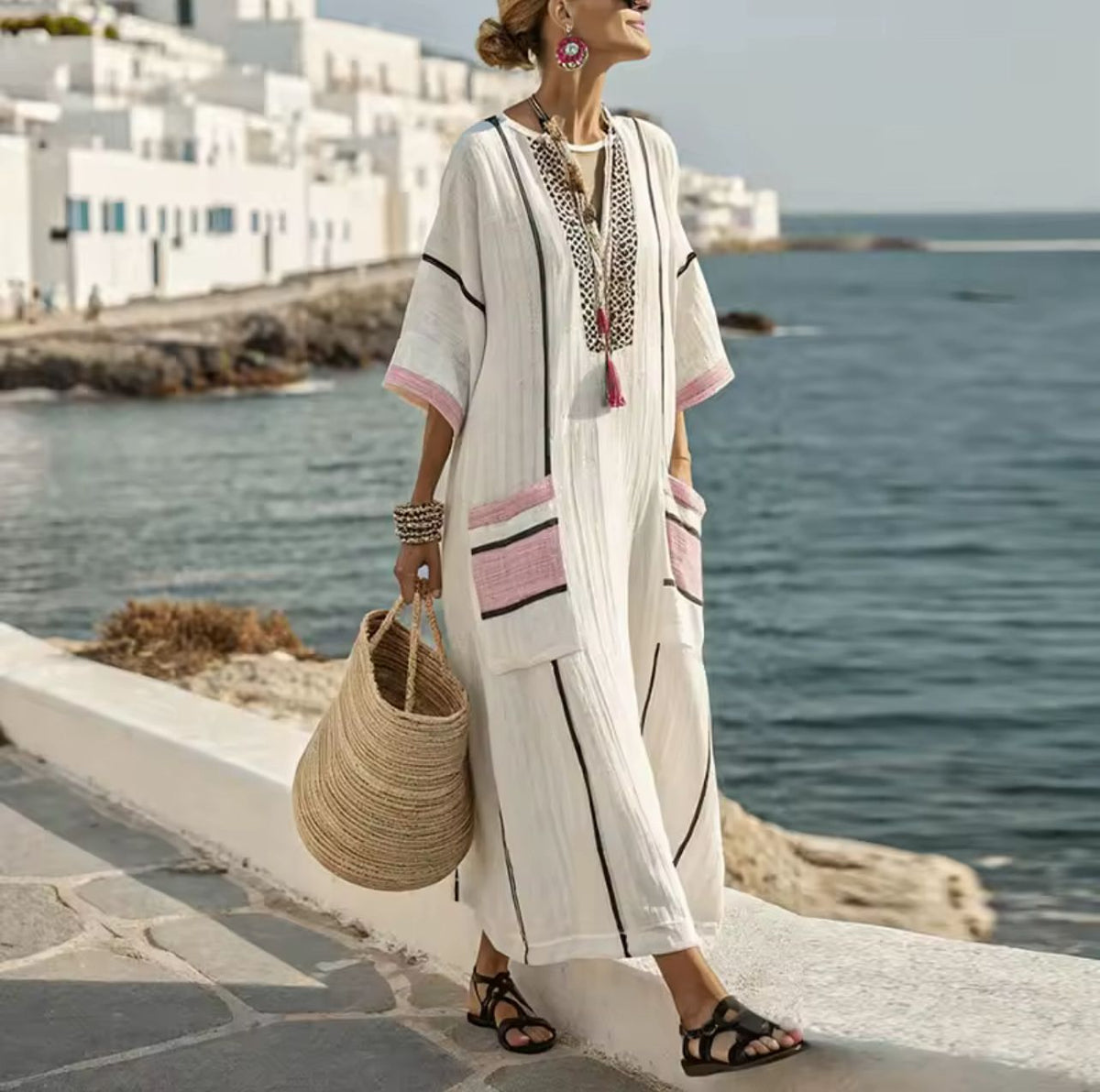 Mary™ Striped Linen Beach Maxi Dress