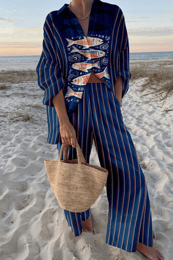Pearl | Ocean Print Beach Shirt & Trouser Set